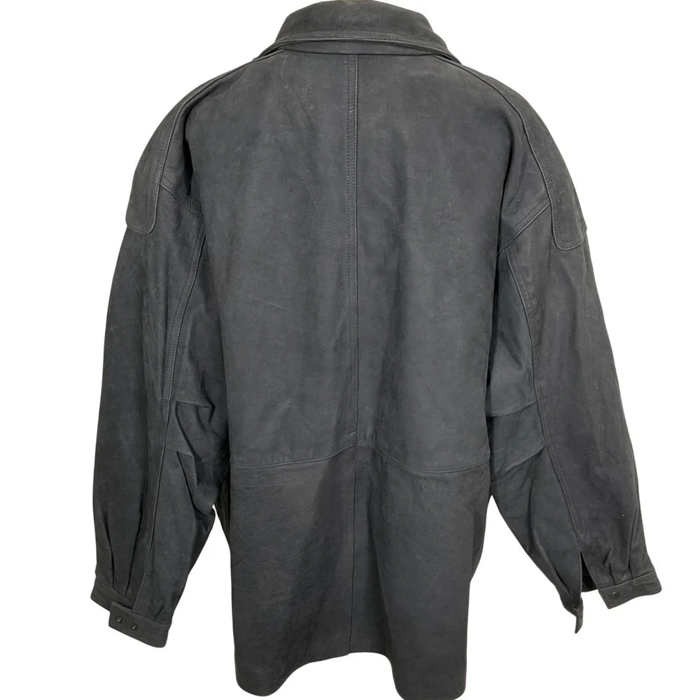Geronimo Leather Jacket Mens 4X Gray/Black‎ Zip Heavy Utility Pocket Chore Coat